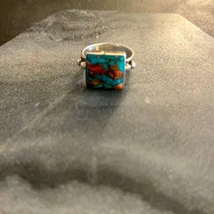 Sterling silver turquoise and red oyster ring🌊